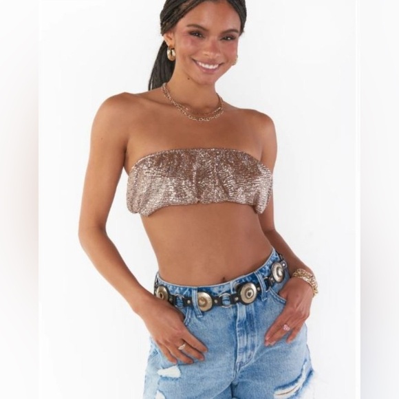 Show Me Your Mumu Micro Tube Top Champagne Silver Confetti Size S Sparkly Retro - Picture 1 of 8